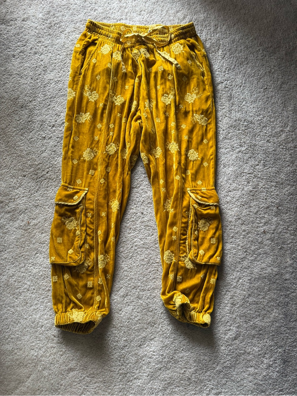 Johnny Was Yellow Velvet Cargo Joggers